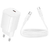 СЗУ Borofone BA103A Pudding PD20W (1USB-C) + кабель Type-C to Type-C White