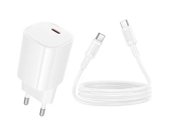 СЗУ Borofone BA103A Pudding PD20W (1USB-C) + кабель Type-C to Type-C White