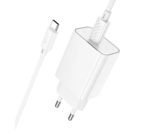СЗУ Hoco C143A Benefit PD20W (1USB-C) + кабель Type-C to Type-C White