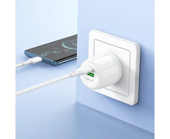 СЗУ Borofone BA94A Lustrous PD30W+QC3.0 (1USB-A/1C) + кабель Type-C to Type-C White