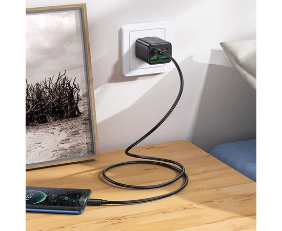 СЗУ Hoco N56 Fundador PD30W four-port (2USB-A/2C) + кабель Type-C to Type-C Black