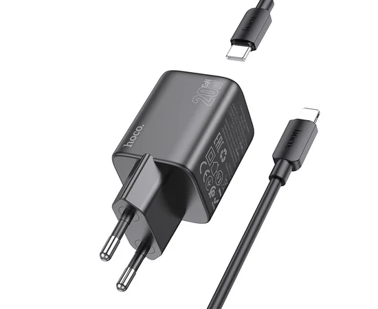 СЗУ Hoco N40 Mighty 1C PD20W + Type to Lightning Black