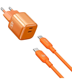 СЗУ WIWU G025 Cube PD45W (2USB-C) + кабель Type-C to Type-C Orange