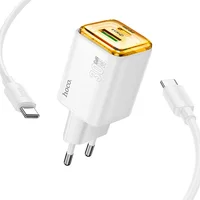 СЗУ Hoco N53 Monsoon PD30W+QC3.0 (1USB-A/1C) + Type-C to Type-C White