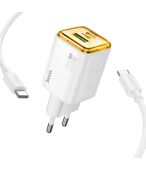 СЗУ Hoco N53 Monsoon PD30W+QC3.0 (1USB-A/1C) + Type-C to Type-C White