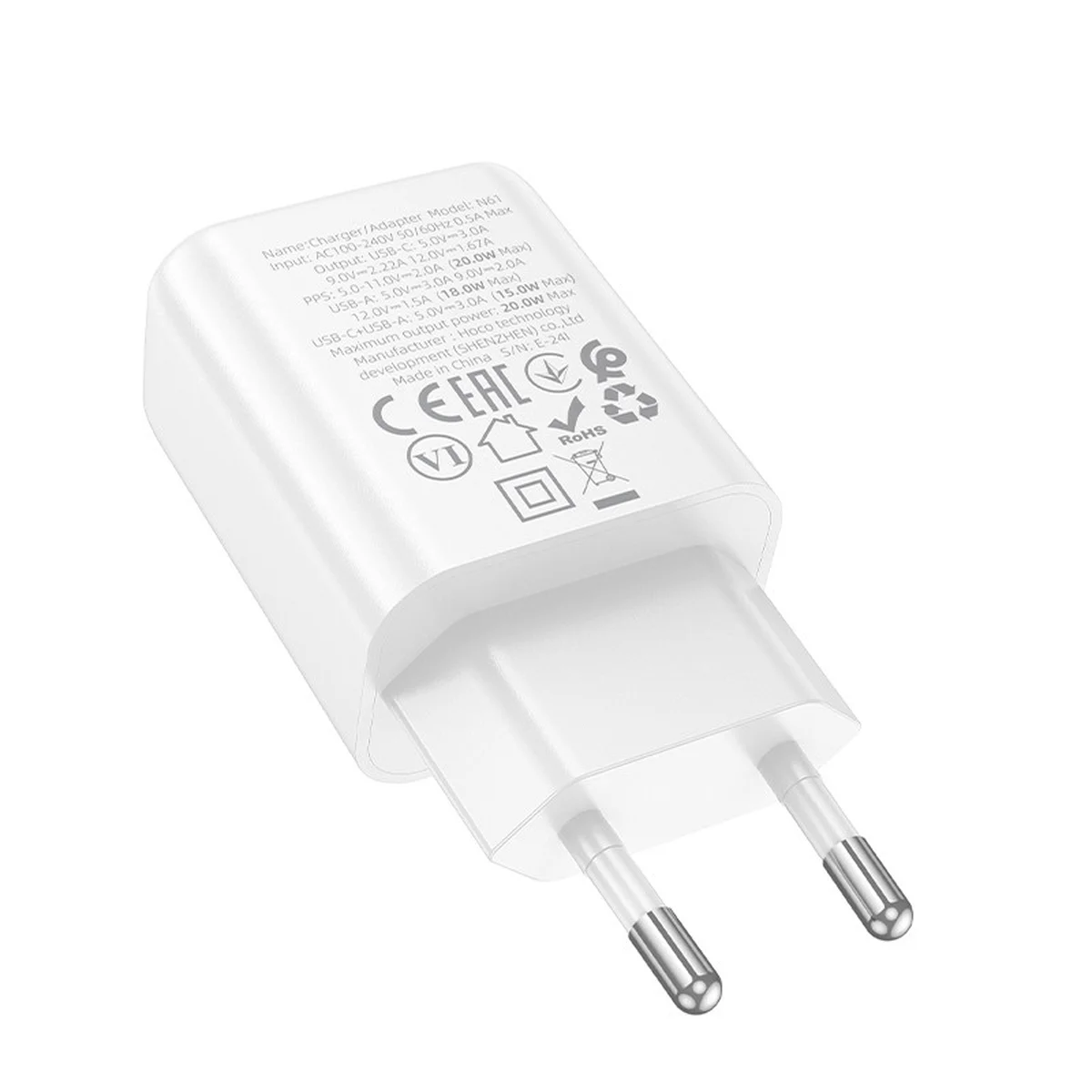 СЗУ Hoco N61 Gentle PD20W+QC3.0 (1USB-A/1C) + кабель Type-C to Type-C White