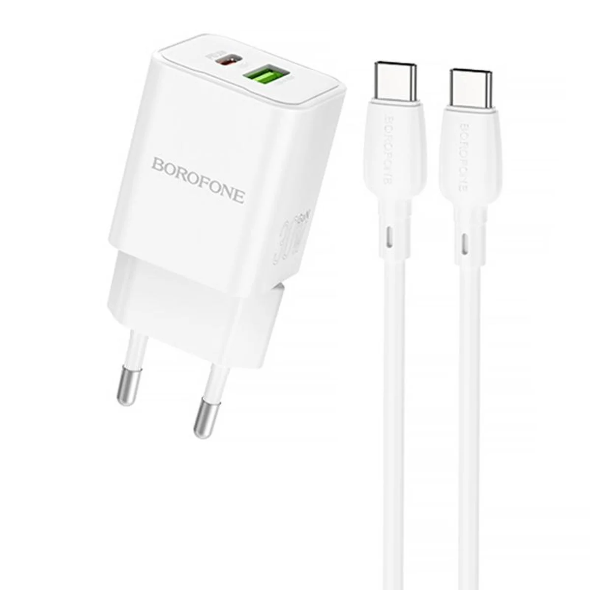 СЗУ Borofone BN14 Royal PD30W+QC3.0 (1USB-A/1C) + кабель Type-C to Type-C White