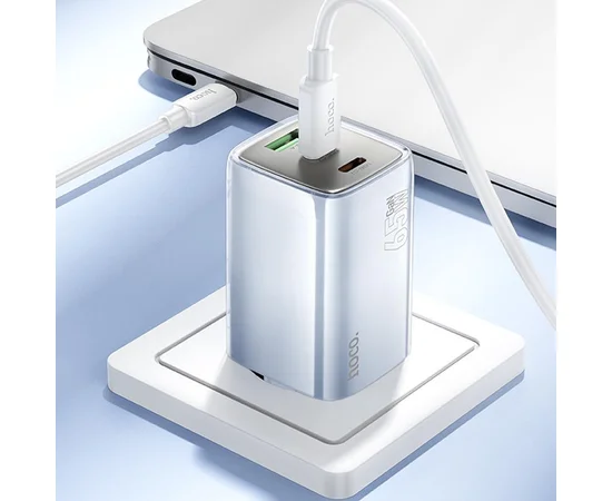 СЗУ Hoco N49 Glorious PD65W (1USB-A/2C) + кабель Type-C to Type-C Blue