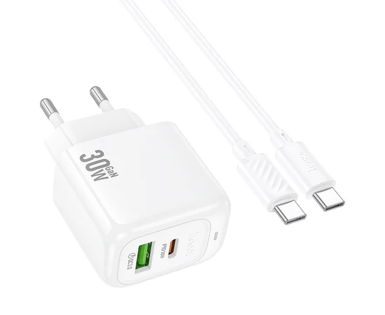 СЗУ Hoco CS55A Surplus PD30W+QC3.0 (1USB-A/1C) + Type-C to Type-C White