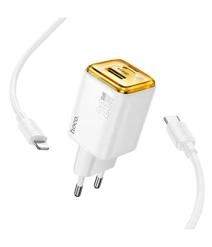 СЗУ Hoco N52 Monsoon PD20W+QC3.0 (1USB-A/1C) + кабель Type-C to Lightning White