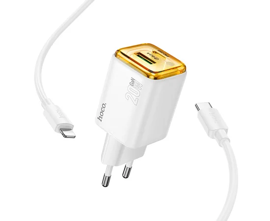 СЗУ Hoco N52 Monsoon PD20W+QC3.0 (1USB-A/1C) + кабель Type-C to Lightning White