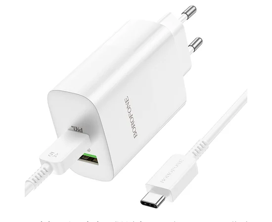 СЗУ Borofone BN10 Sunlight PD65W (1USB-A/1C) + кабель Type-C to Type-C White
