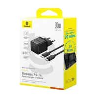 СЗУ Baseus Palm Fast Charger 30W (1USB-A/1C) + кабель Type-C to Type-C (P1011160A) Cluster Black