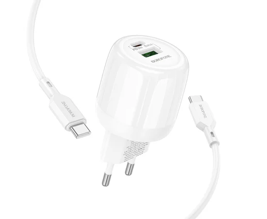 СЗУ Borofone BA94A Lustrous PD30W+QC3.0 (1USB-A/1C) + кабель Type-C to Type-C White