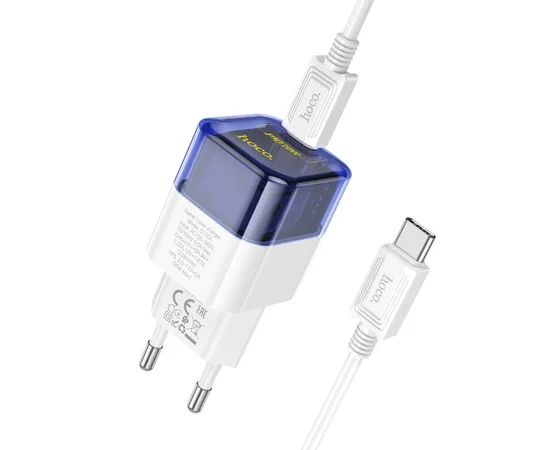 СЗУ Hoco C125A Transparent 1C PD20W + Type-C to Type-C Transparent blue