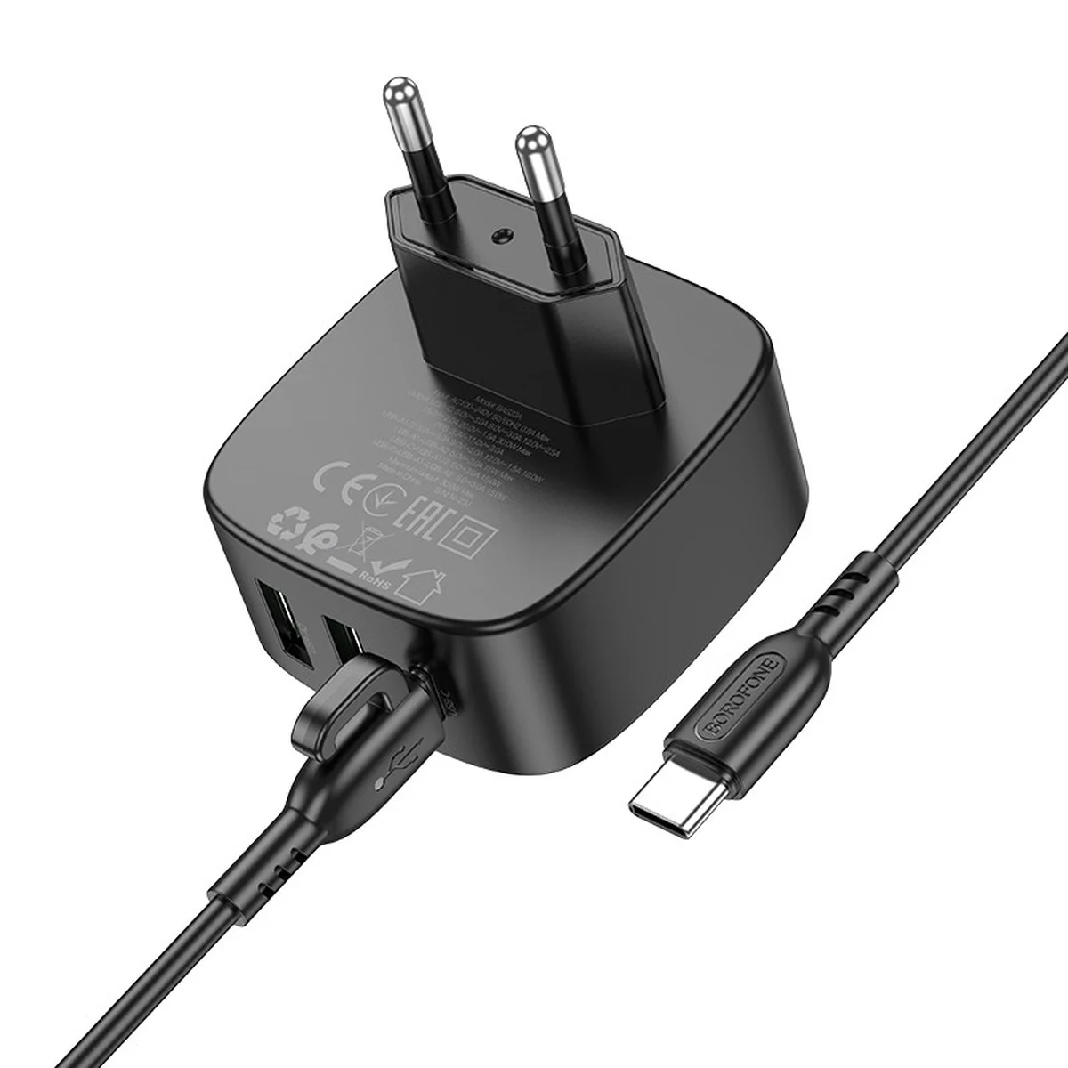 СЗУ Borofone BAS23A Lucky PD30W (1C2A) + Type-C to Type-C Black