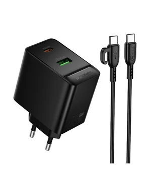 СЗУ Borofone BAS17A Erudite PD65W+QC3.0 (1USB-A/1C) + кабель Type-C to Type-C Black