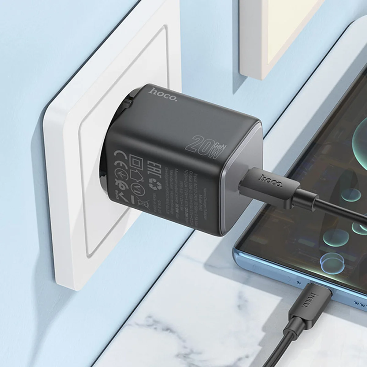 СЗУ Hoco N40 Mighty 1C PD20W + Type to Type-C Black