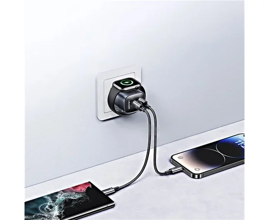 СЗУ Usams US-CC293 T67 Multifunctional iWatch Charger 20W (1USB-A/1C) Tarnish