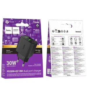 СЗУ Hoco CS84A Excellent with digital display PD30W+QC3.0 (1USB-A/1C) Black