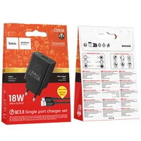 СЗУ Hoco CS92A Leader 18W+QC3.0 (1USB-A) + кабель USB to Type-C Black