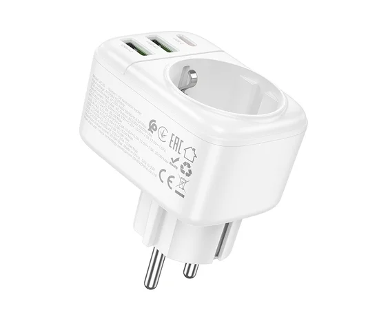 СЗУ Hoco AC26 Changer Outlet Extender 20W (2USB-A/1C/1Socket) White