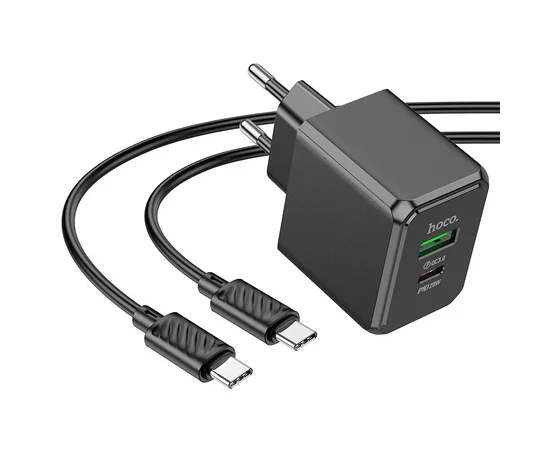 СЗУ Hoco CS14A PD20W+QC3.0 (1USB-A/1C) + Type-C to Type-C Black
