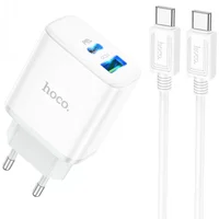 СЗУ Hoco C105A Stage PD20W+QC3.0 (1USB-A/1C) + кабель Type-C to Type-C White