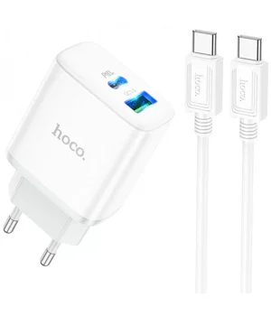 СЗУ Hoco C105A Stage PD20W+QC3.0 (1USB-A/1C) + кабель Type-C to Type-C White