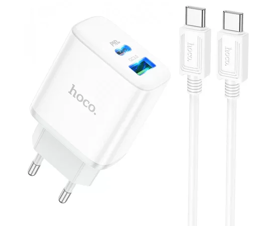 СЗУ Hoco C105A Stage PD20W+QC3.0 (1USB-A/1C) + кабель Type-C to Type-C White