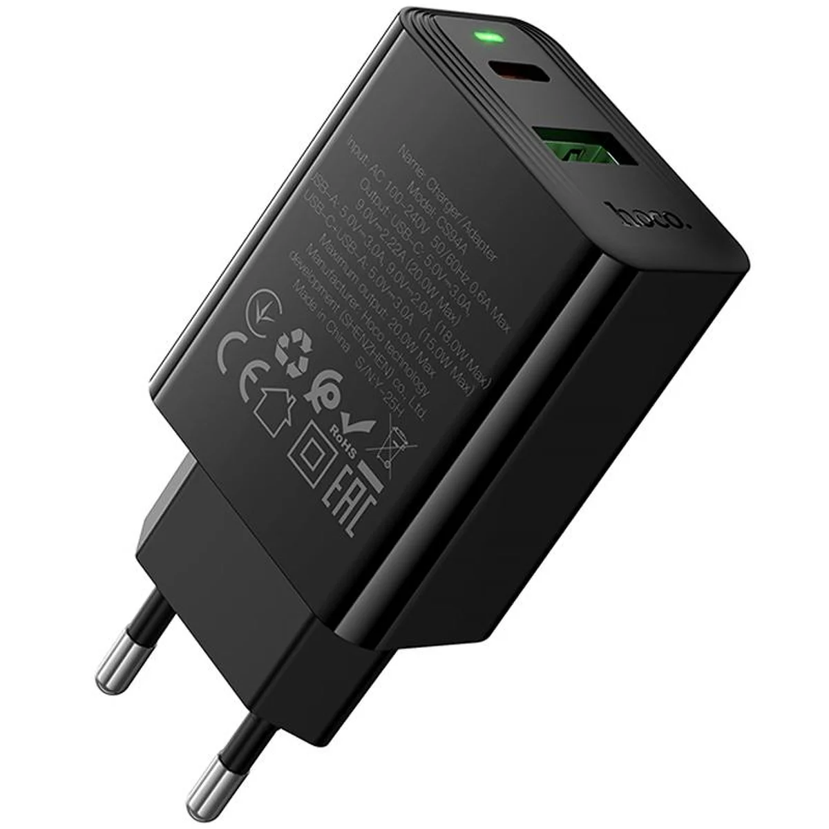 СЗУ Hoco CS94A Leader PD20W+QC3.0 (1USB-A/1C) Black
