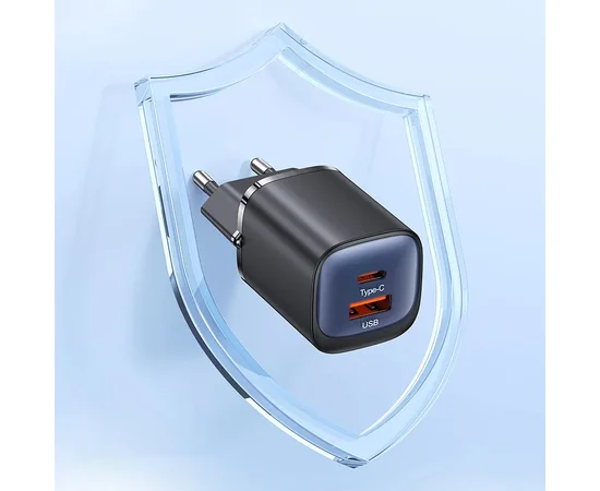 СЗУ Usams US-CC254 GaN HC Ser. 30W (1USB-A/1C) Black