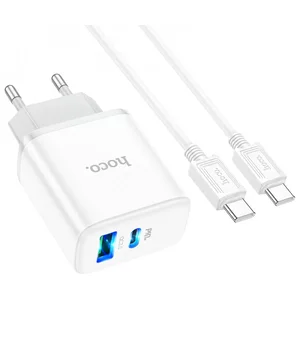 СЗУ Hoco C105A Stage PD20W+QC3.0 (1USB-A/1C) + кабель Type-C to Type-C White