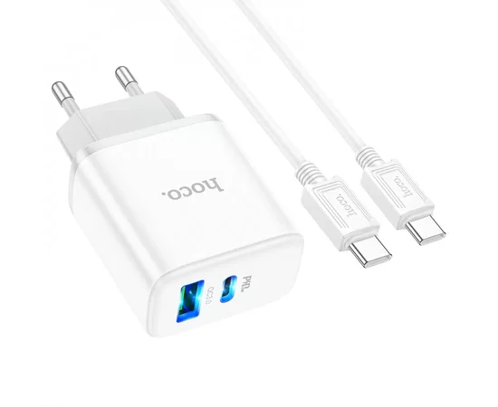 СЗУ Hoco C105A Stage PD20W+QC3.0 (1USB-A/1C) + кабель Type-C to Type-C White