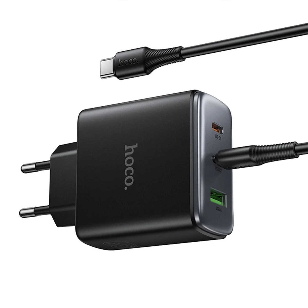 СЗУ Hoco C160A Upgrade PD65W+QC3.0 (1USB-A/2C) + кабель Type-C to Type-C Black