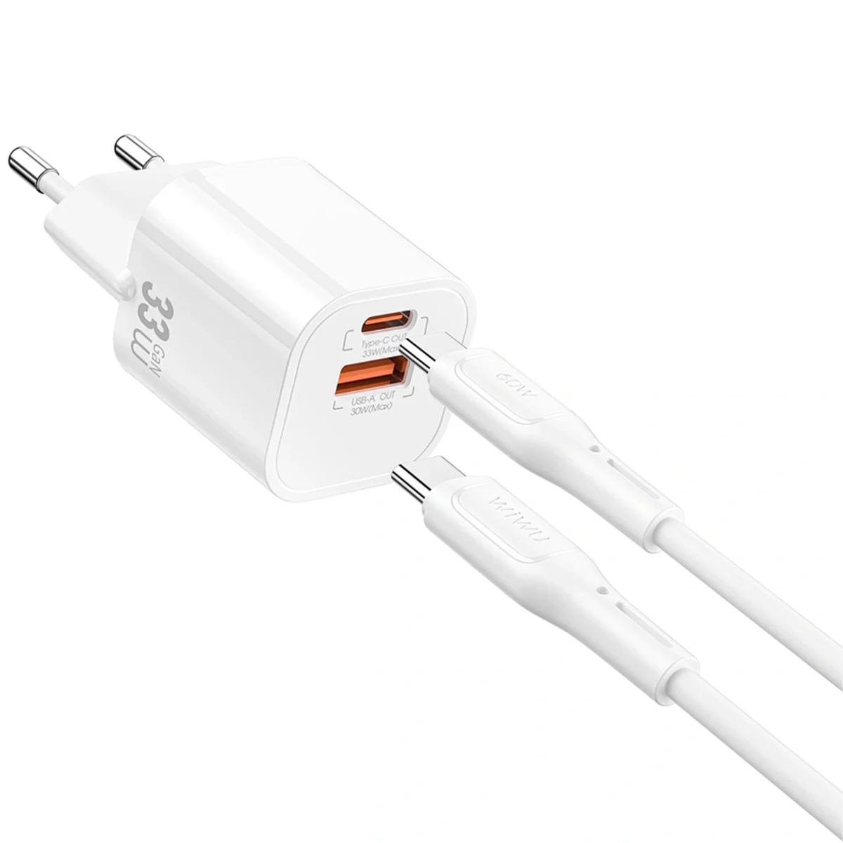 СЗУ WIWU G018 Cube PD33W+QC3.0 GaN (1USB-A/1C) + кабель Type-C to Type-C White