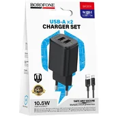 СЗУ Borofone BAS81A Star 10.5W (2USB-A) + кабель USB для Type-C Black