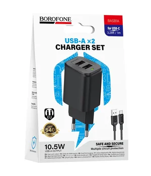 СЗУ Borofone BAS81A Star 10.5W (2USB-A) + кабель USB to Type-C Black