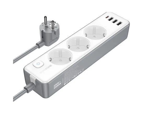 Удлинитель Borofone BAC9 Power PD20W (3USB-A/1C/3xSocket) (2m) White