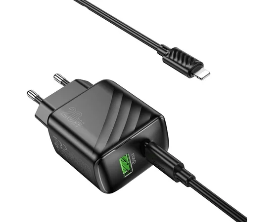 СЗУ Hoco CS25A Rico PD20W+QC3.0 (1USB-A/1C) + кабель Type-C to Lightning Black