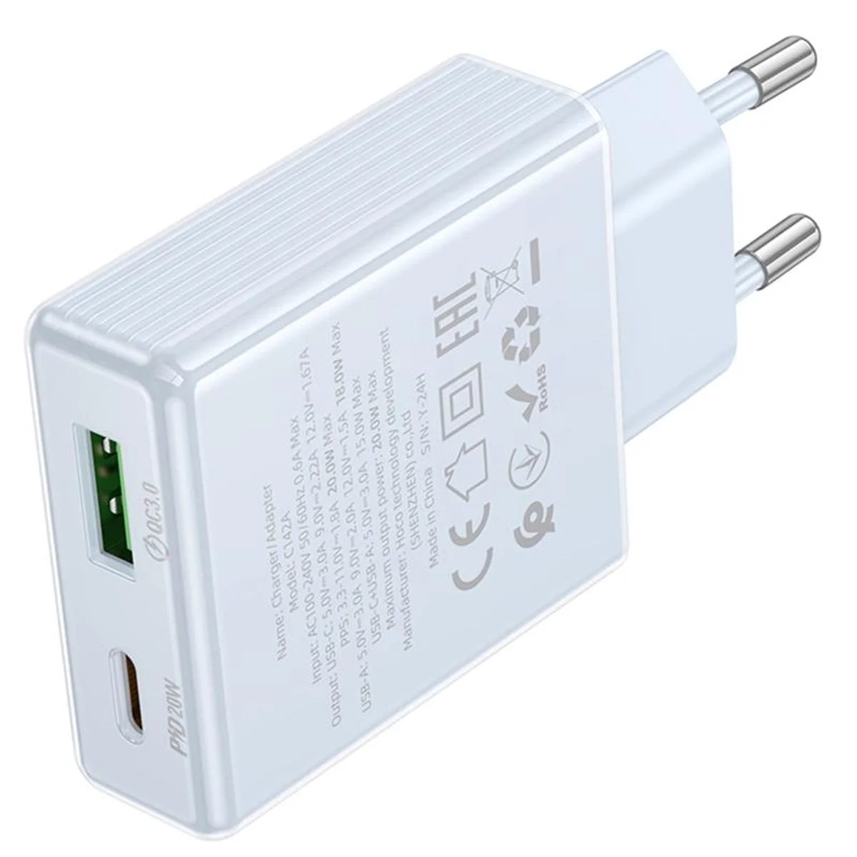 СЗУ Hoco C142A Direct PD20W+QC3.0 (1USB-A/1C) Blue