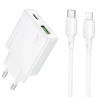 СЗУ Borofone BN25 Wish PD30W+QC3.0 (1USB-A/1C) + кабель Type-C to Lightning White
