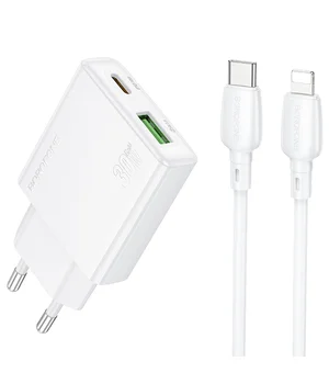 СЗУ Borofone BN25 Wish PD30W+QC3.0 (1USB-A/1C) + кабель Type-C to Lightning White