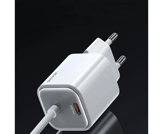 СЗУ Usams US-CC261 GaN JC Ser. 20W (2USB-C) + кабель Type-C to Type-C White