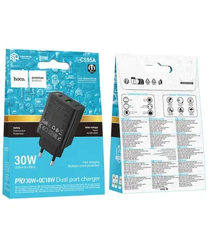 СЗУ Hoco CS95A Leader PD30W+QC3.0 (1USB-A/1C) Black