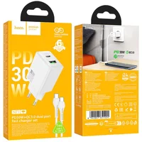 СЗУ Hoco N71 Nuevo PD30W+QC3.0 (1USB-A/1C)  + кабель Type-C to Type-C White