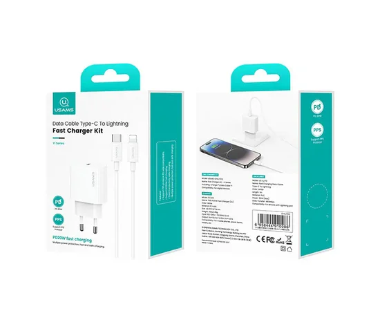 СЗУ Usams US-CC226 Kit-Yi Ser. 20W (1USB-C) + кабель Type-C to Lightning White