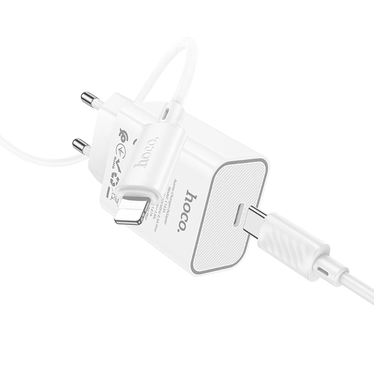 СЗУ Hoco C143A Benefit PD20W (1USB-C) + кабель Type-C to Lightning White