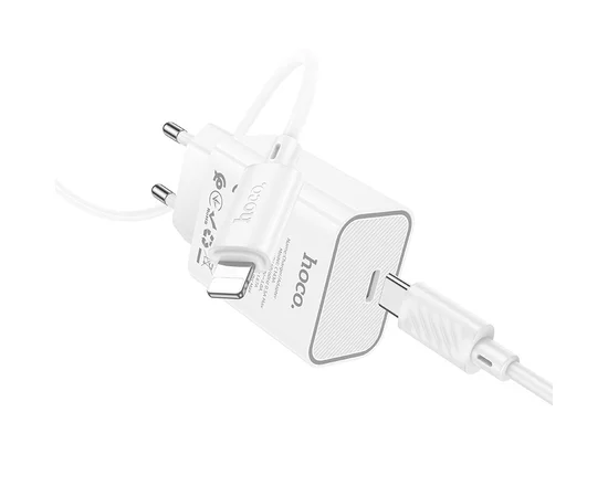 СЗУ Hoco C143A Benefit PD20W (1USB-C) + кабель Type-C to Lightning White