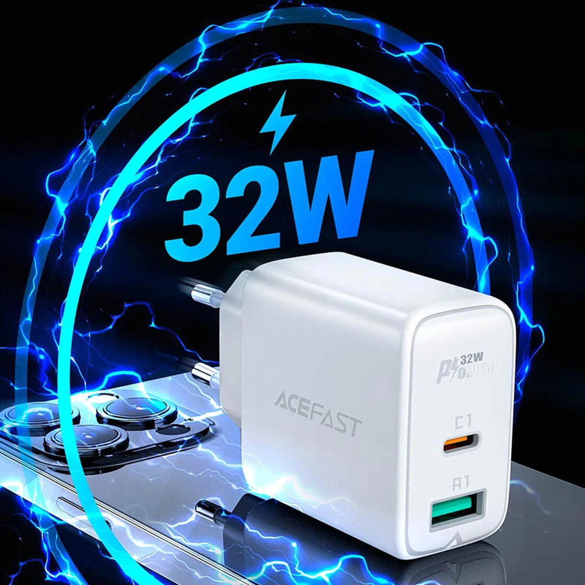 СЗУ Acefast A5 PD32W GaN (USB-C+USB-A) White
